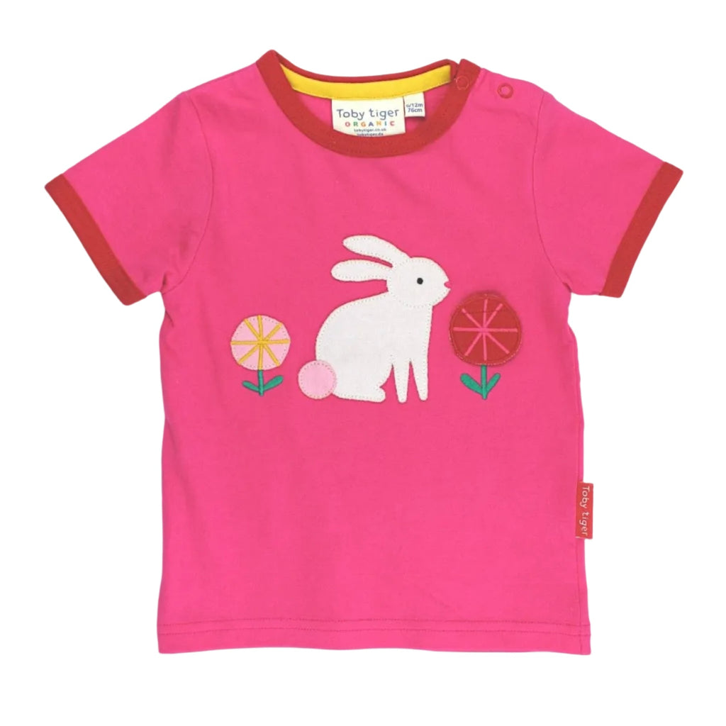 Organic Cotton Short Sleeve T-Shirt - Bunny Lift-the-Flap Appliqué