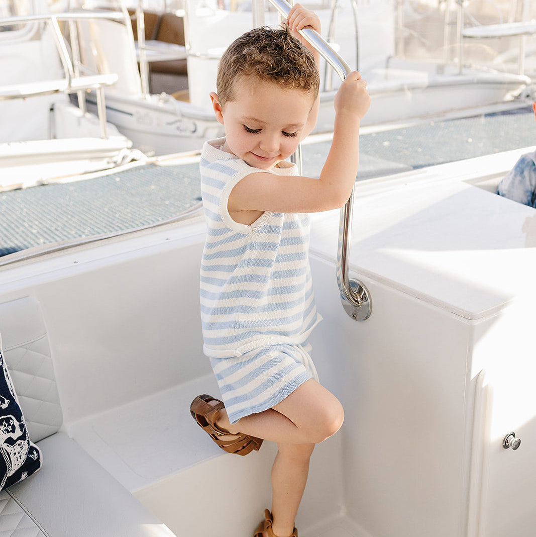 Cotton Knit Shorts & Tank Set - Blue Stripe
