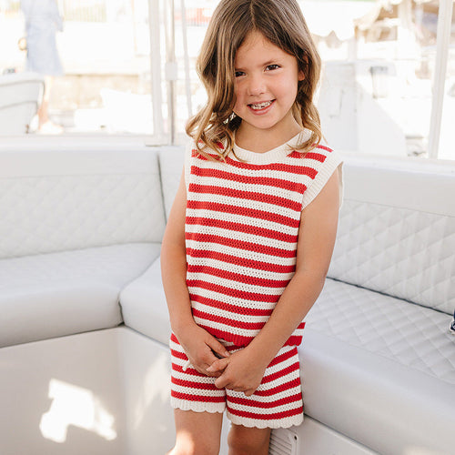 Cotton Knit Shorts & Tank Set - Red Stripe