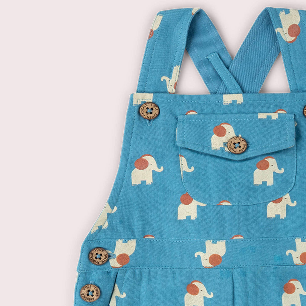 Organic Cotton Overall Shorts - Blue Elephants