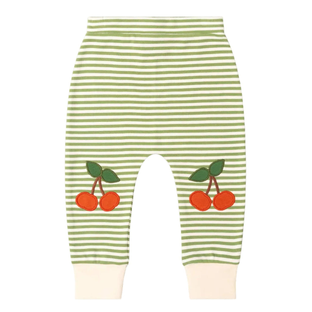 Organic Cotton Knee Patch Striped Joggers - Cherry