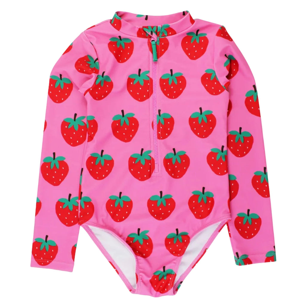 Recycled Polyester Long Sleeve Swimsuit - Strawberry Print