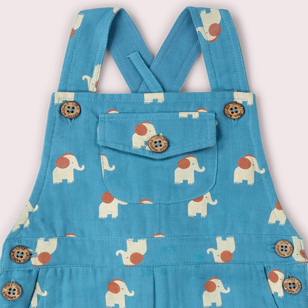 Organic Cotton Overall Shorts - Blue Elephants