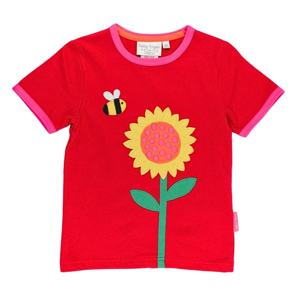 Organic Cotton Short Sleeve T-Shirt - Sunflower & Bee Appliqué