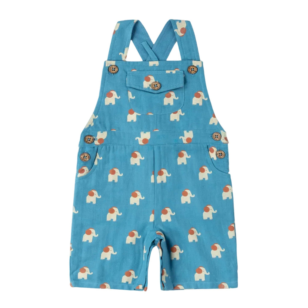 Organic Cotton Overall Shorts - Blue Elephants