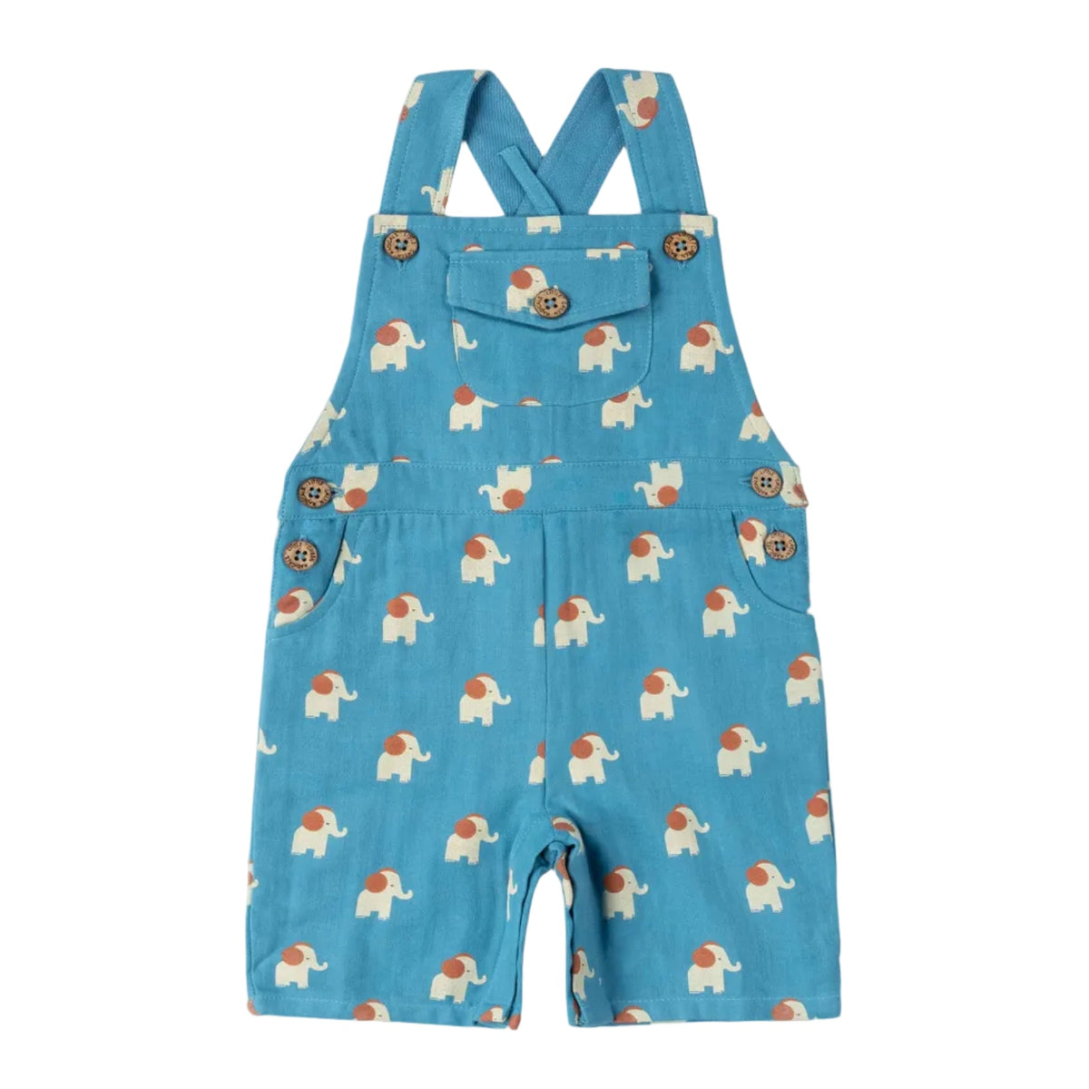 Organic Cotton Overall Shorts - Blue Elephants