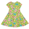 Organic Cotton Short Sleeve Skater Dress - Lime Butterfly