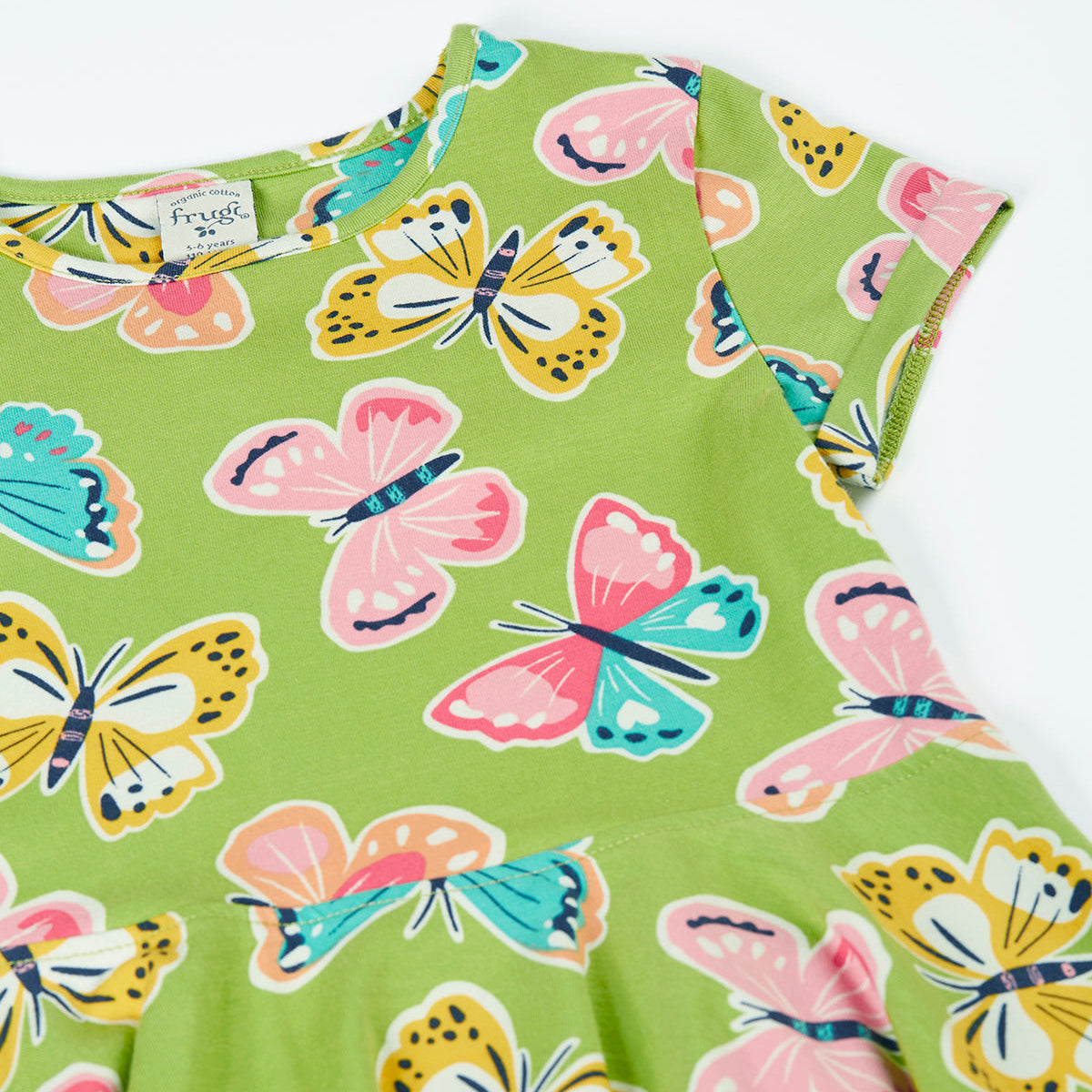 Organic Cotton Short Sleeve Skater Dress - Lime Butterfly