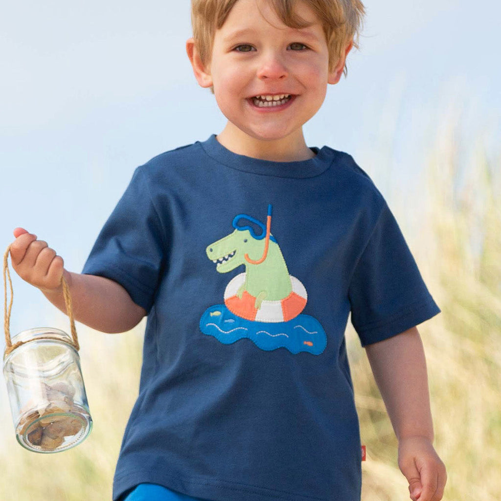 Organic Cotton Short Sleeve T-Shirt - Swimming Dino Appliqué
