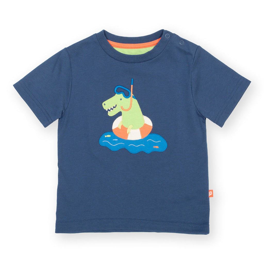 Organic Cotton Short Sleeve T-Shirt - Swimming Dino Appliqué