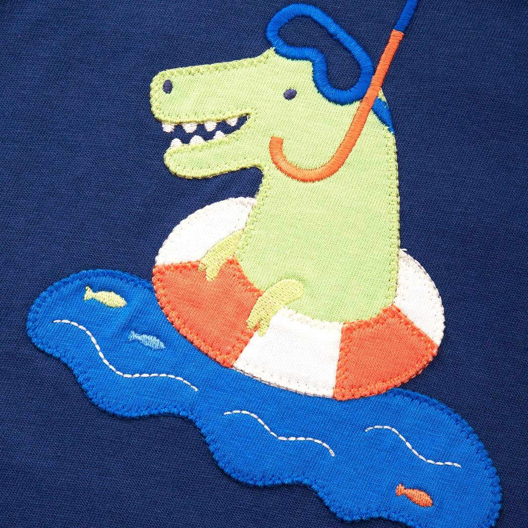 Organic Cotton Short Sleeve T-Shirt - Swimming Dino Appliqué