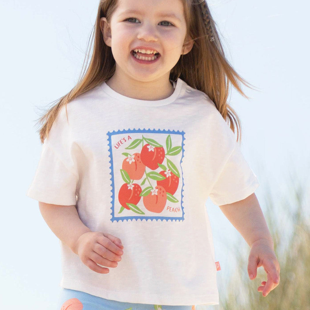 Organic Cotton Short Sleeve Boxy T-Shirt - Life's a Peach Print