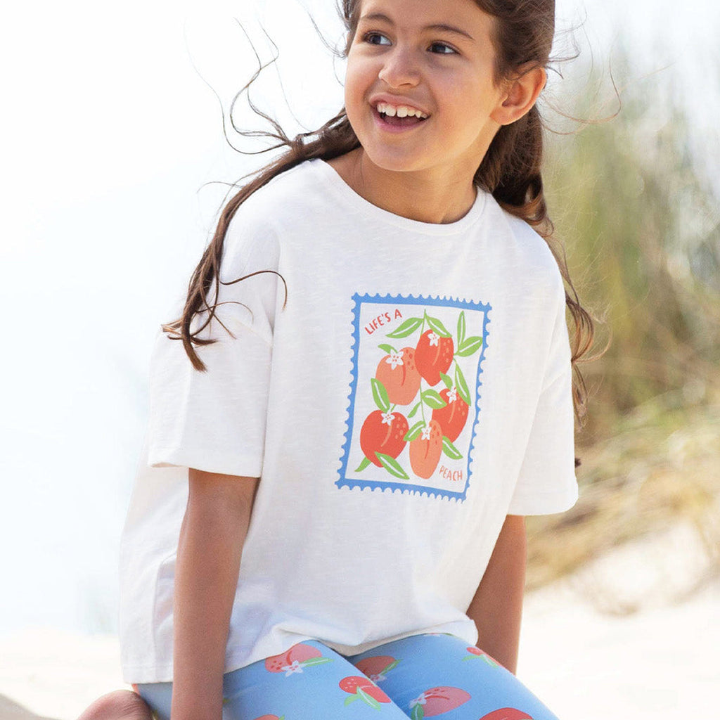 Organic Cotton Short Sleeve Boxy T-Shirt - Life's a Peach Print