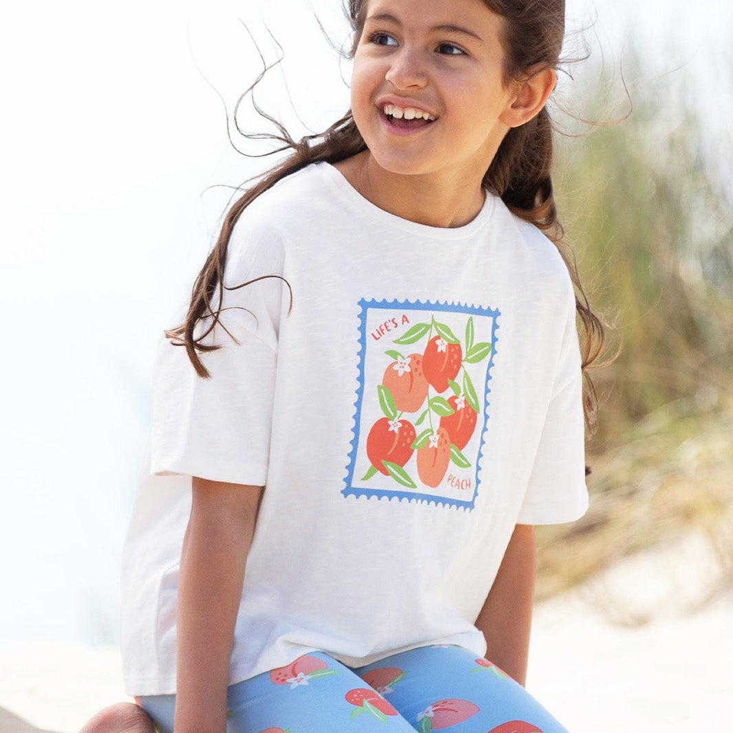 Organic Cotton Short Sleeve Boxy T-Shirt - Life's a Peach Print