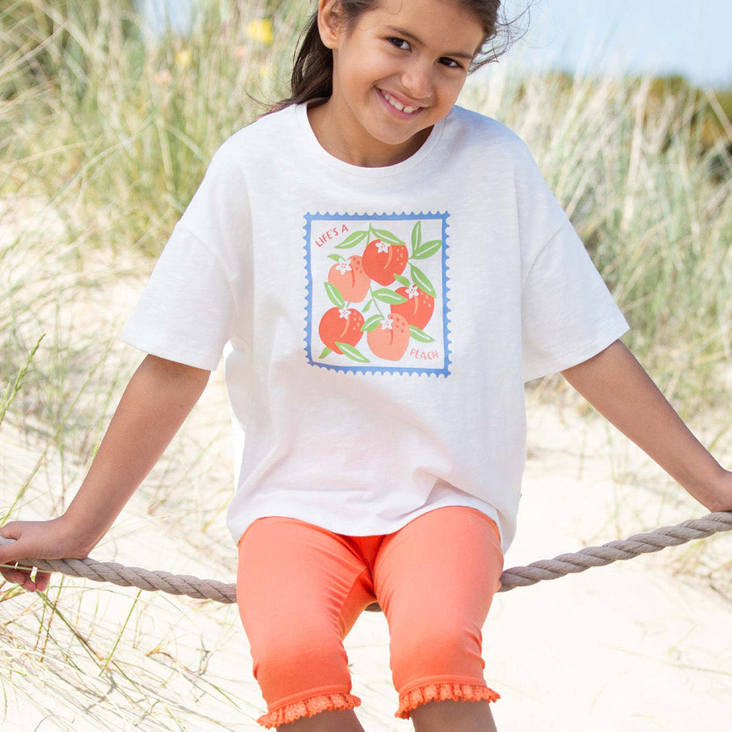Organic Cotton Short Sleeve Boxy T-Shirt - Life's a Peach Print