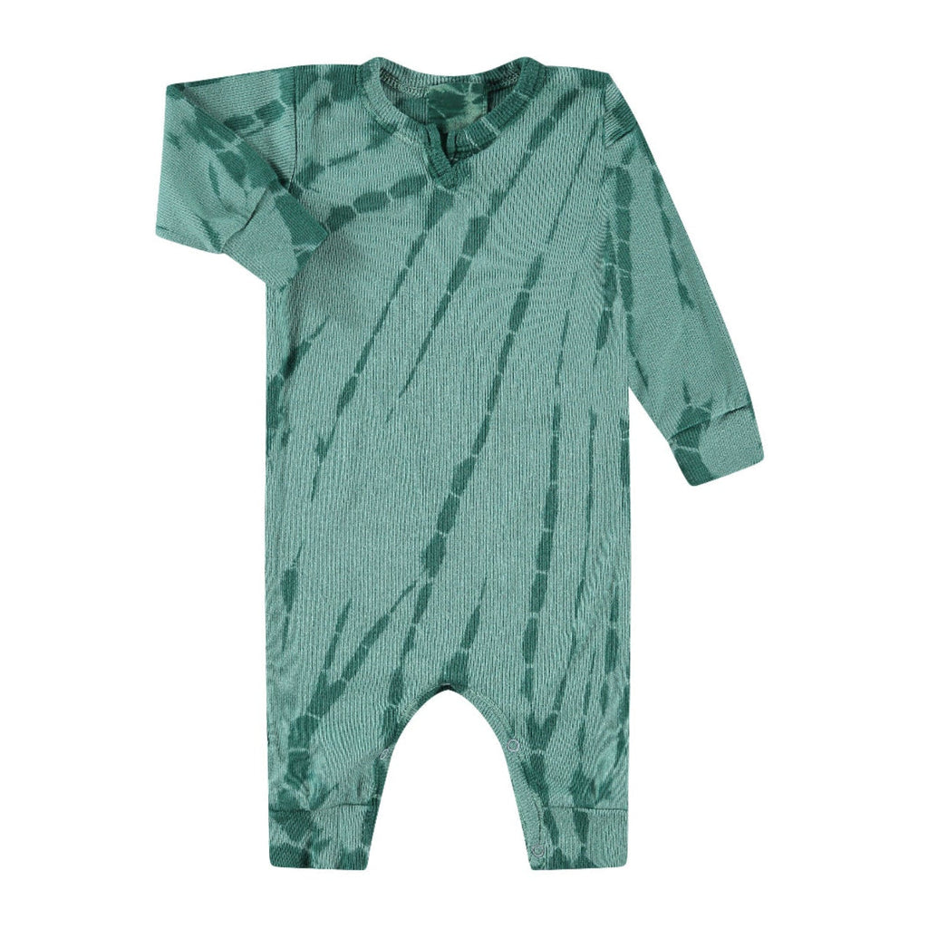 Cotton Blend Ribbed Henley Romper - Various Tie Dye Colors