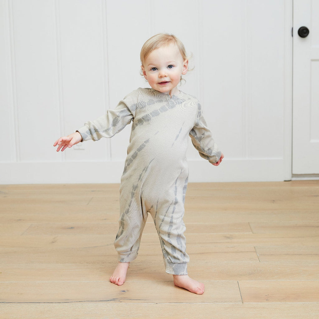 Cotton Blend Ribbed Henley Romper - Various Tie Dye Colors