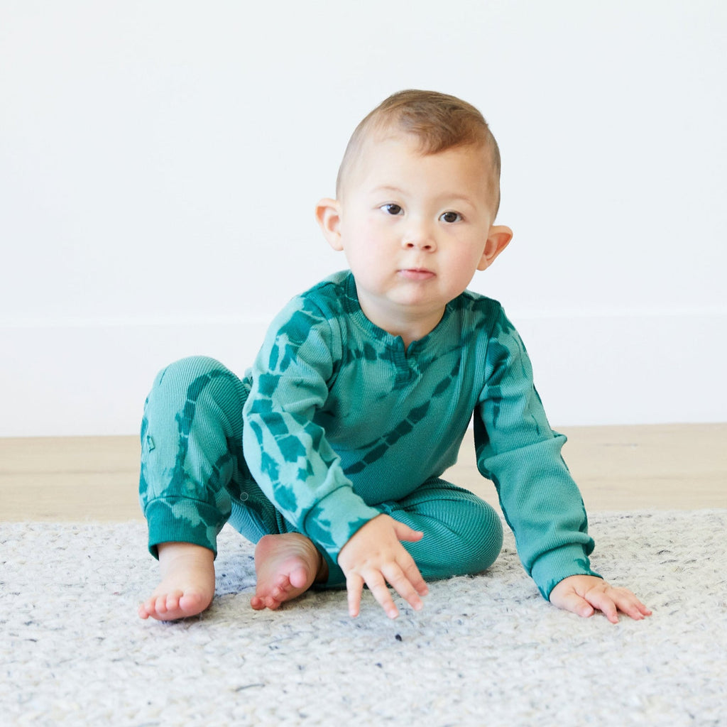 Cotton Blend Ribbed Henley Romper - Various Tie Dye Colors
