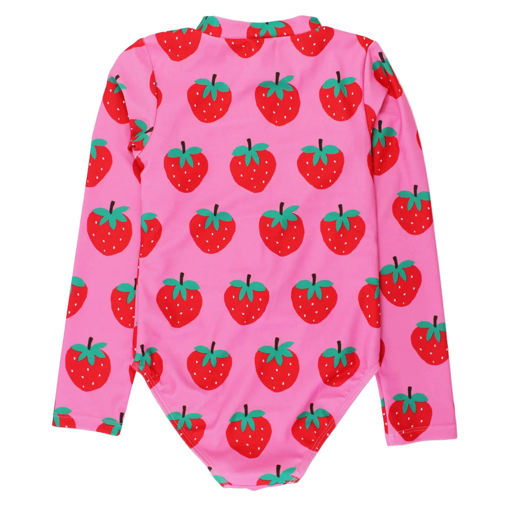 Recycled Polyester Long Sleeve Swimsuit - Strawberry Print