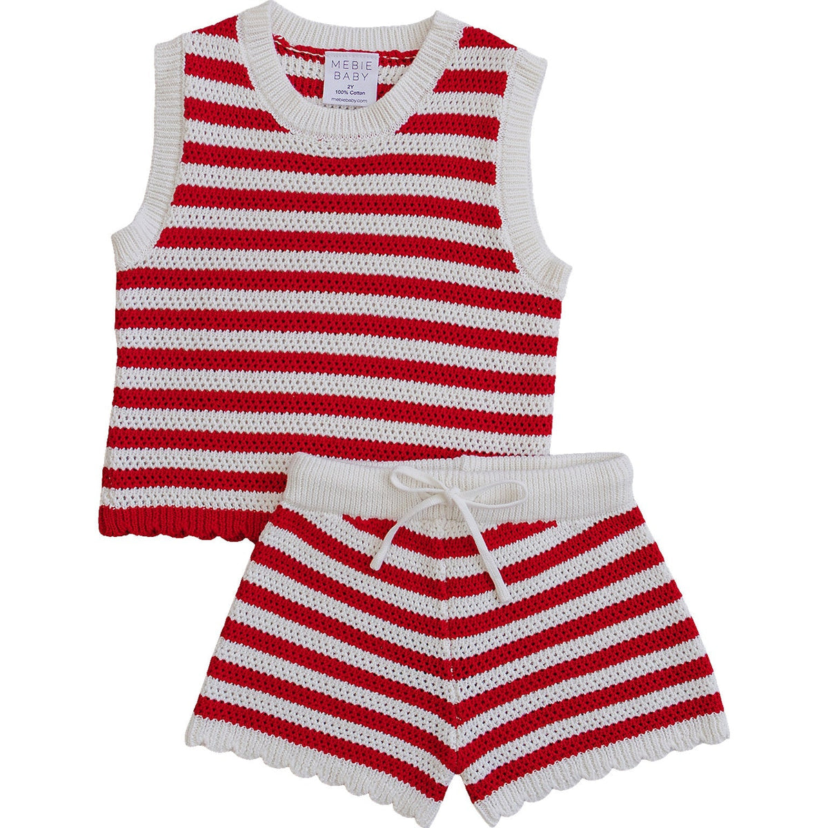 Cotton Knit Shorts & Tank Set - Red Stripe