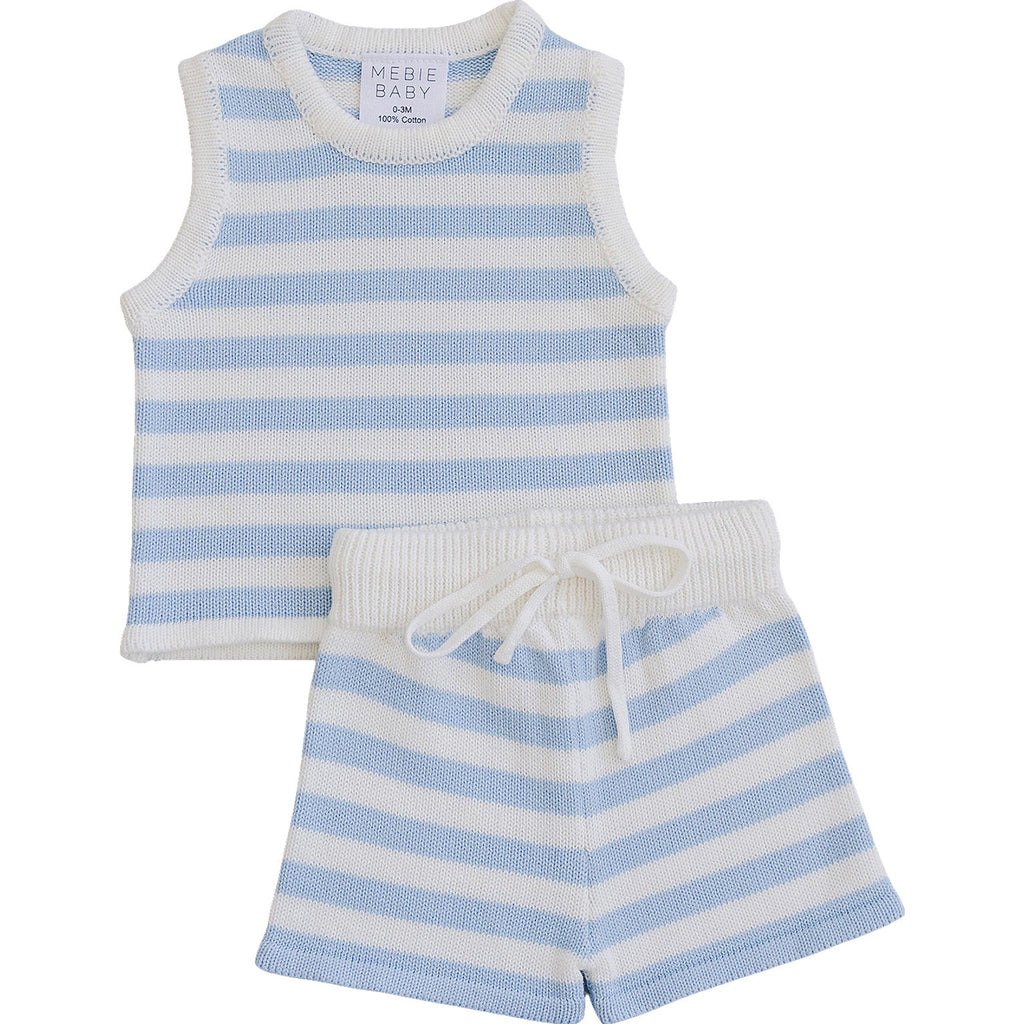 Cotton Knit Shorts & Tank Set - Blue Stripe