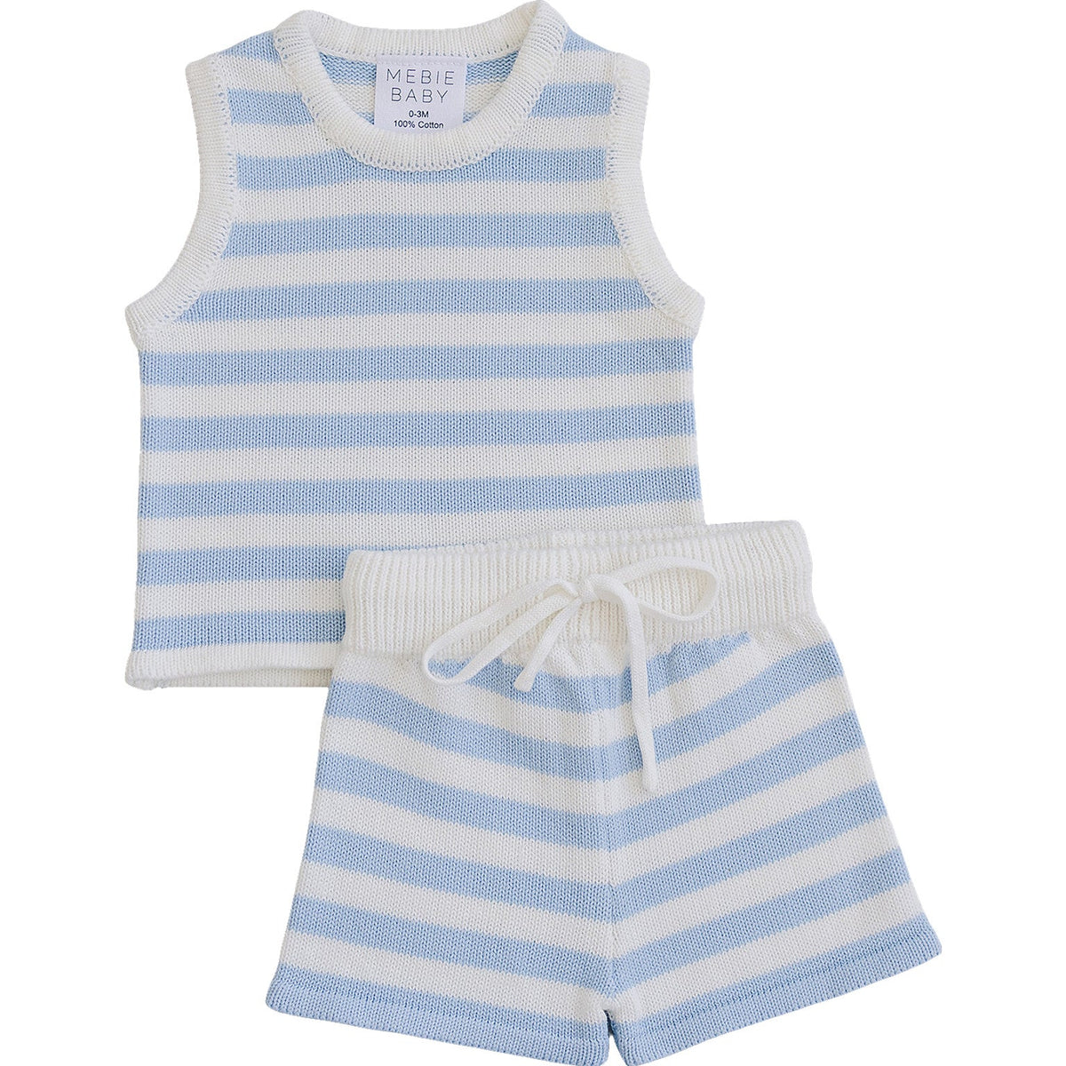 Cotton Knit Shorts & Tank Set - Blue Stripe