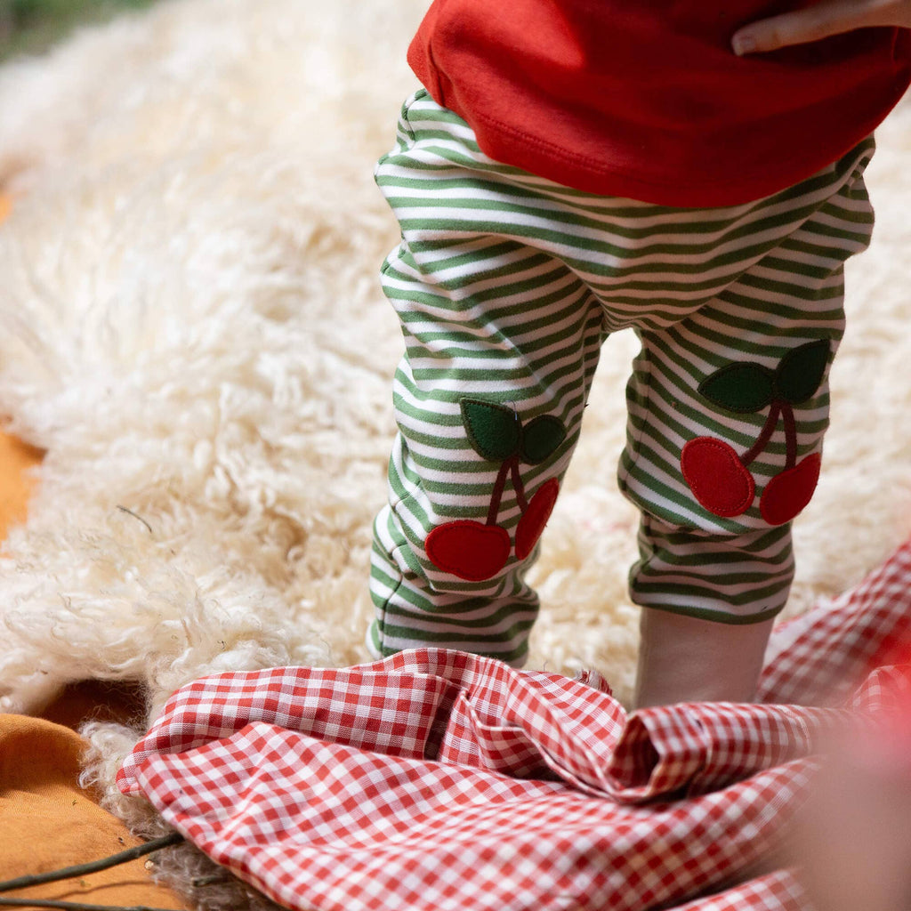 Organic Cotton Knee Patch Striped Joggers - Cherry