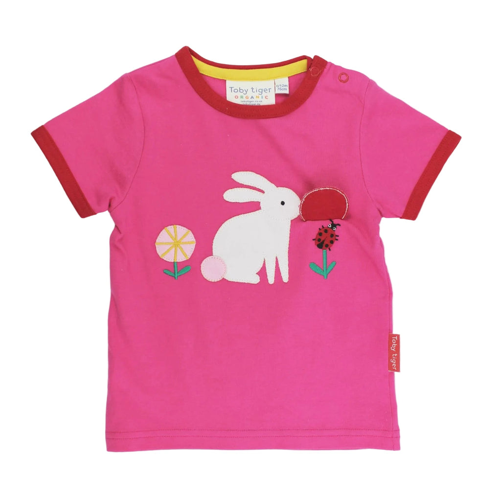 Organic Cotton Short Sleeve T-Shirt - Bunny Lift-the-Flap Appliqué